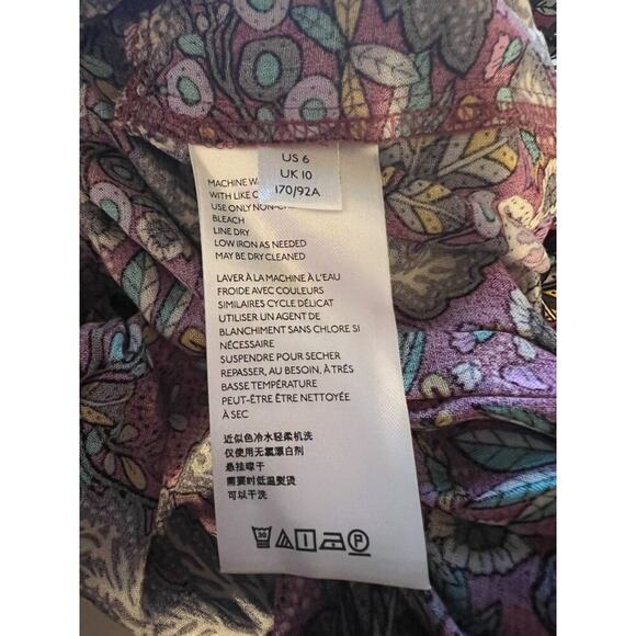 Maeve Anthropologie Burgundy Multicolor Floral Ruffle Hem Blouse Oversized Women - Picture 10 of 11